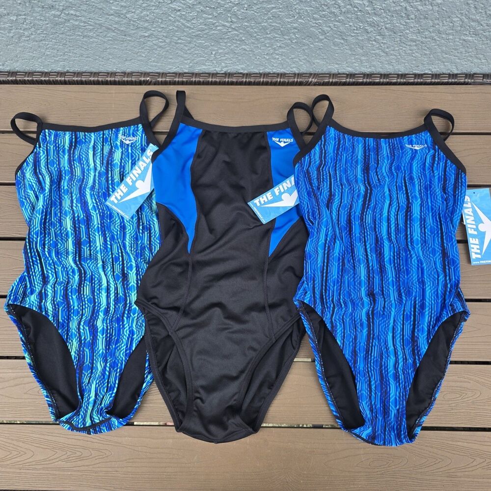 The Finals Womens Green/blue/black Bundle Butterfly Back 1 Piece Swim Sz 30 New